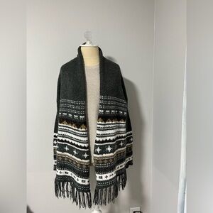 Press Grey Patterned Cardigan with Fringe